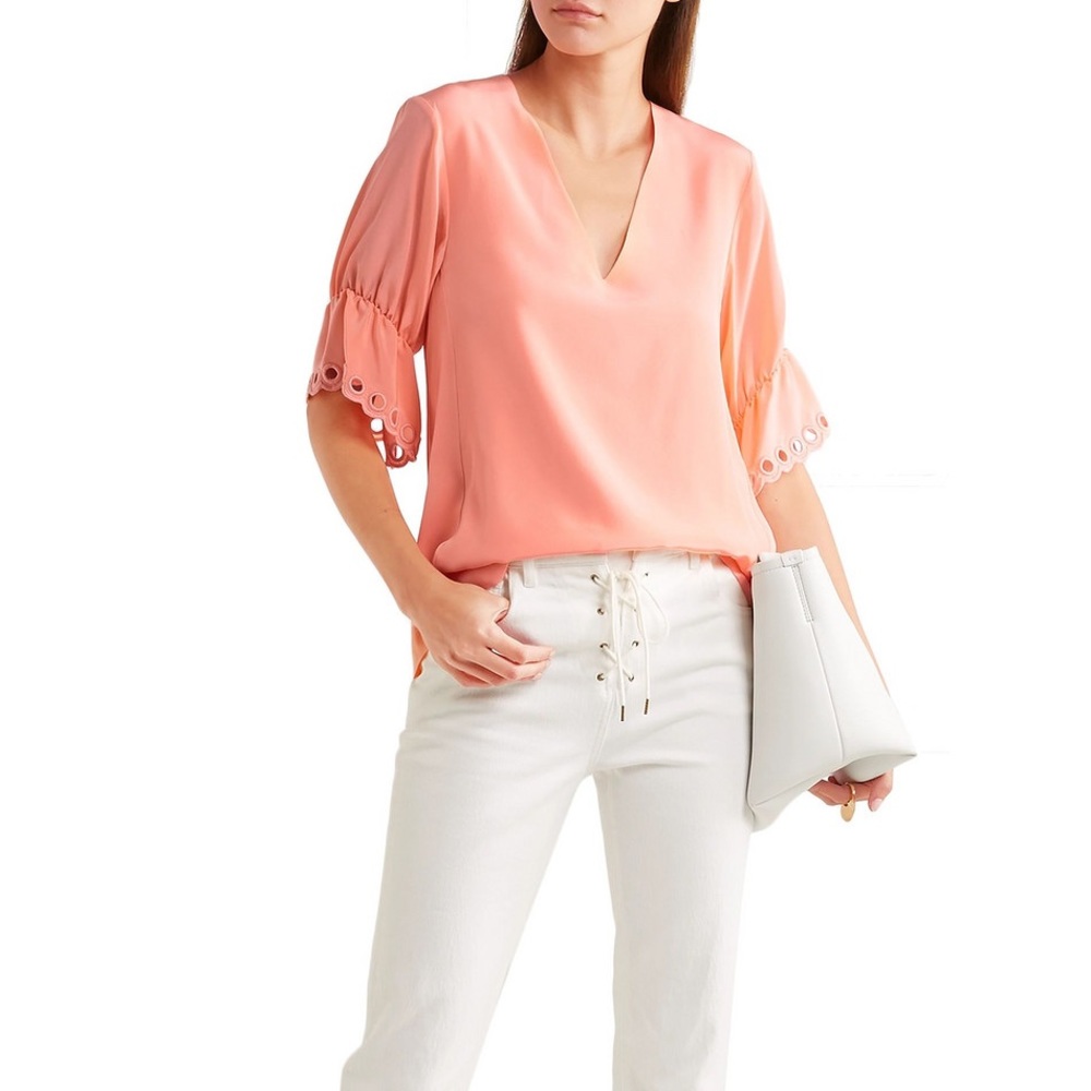 Chloe brodeire anglaise-trimmed silk blouse